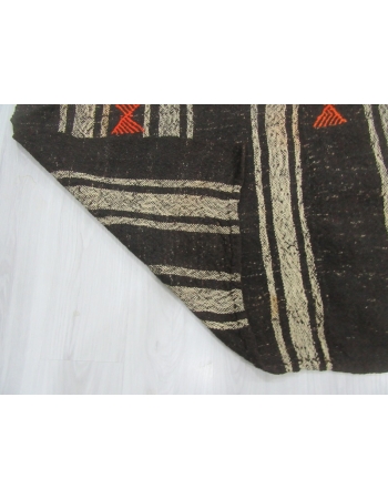 Vintage Black/Gray striped square kilim rug