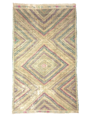 Washed Out Embroidered Cotton Kilim Rug