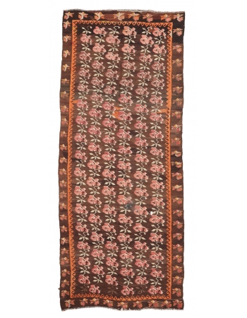 Floral Vintage Decorative Kilim Rug - 5`6" x 13`7"
