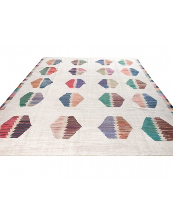 Colorful Large Hemp Kilim Rug - 8`8