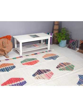 Colorful Large Hemp Kilim Rug - 8`8