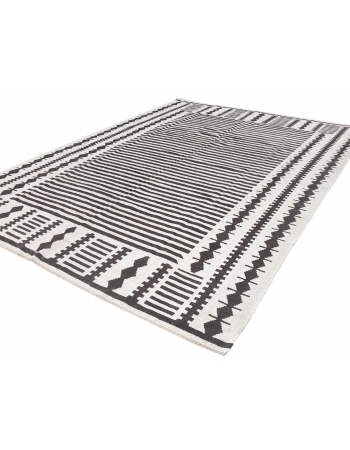 Black & White Unique Hemp Kilim Rug - 9`2