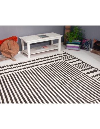 Black & White Unique Hemp Kilim Rug - 9`2