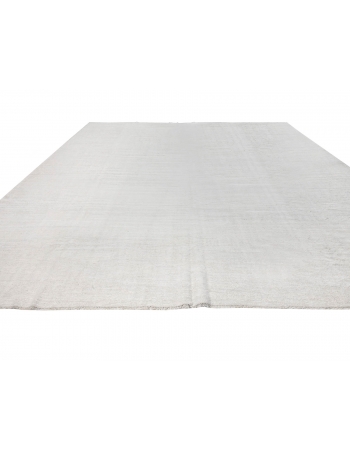 Oversized White Plain Hemp Kilim Rug - 13`1