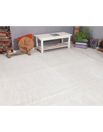 Oversized White Plain Hemp Kilim Rug - 13`1