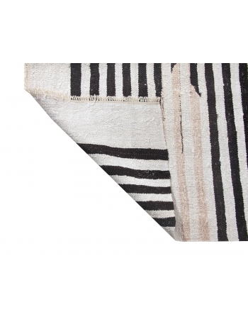 Black & White Striped Large Hemp Kilim Rug - 9`10