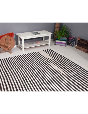 Black & White Striped Large Hemp Kilim Rug - 9`10