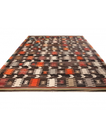 Unique Large Turkish Wool Kilim Rug - 9`0