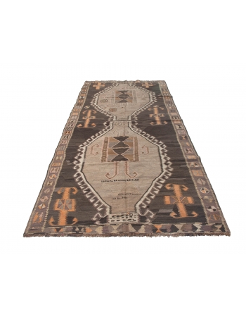 Vintage Decorative Turkish Kilim Rug - 5`0