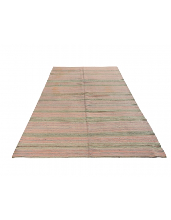 Striped Vintage Turkish Kilim Rug - 5`1