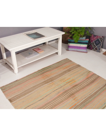 Striped Vintage Turkish Kilim Rug - 4`1