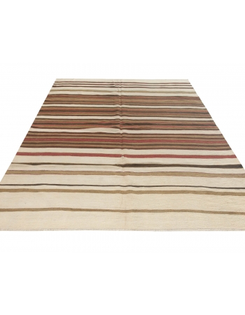 Striped Vintage Turkish Wool Kilim Rug - 6`5