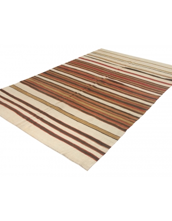 Striped Vintage Turkish Wool Kilim Rug - 6`5