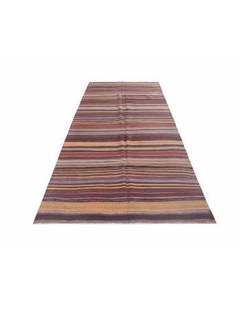 Striped Vintage Turkish Kilim Rug - 4`5