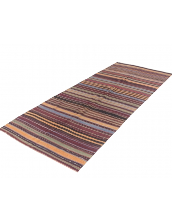 Striped Vintage Turkish Kilim Rug - 4`5