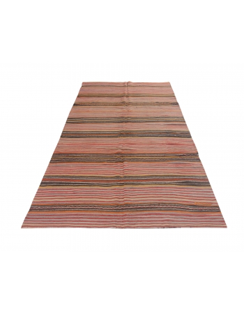 Striped Vintage Turkish Kilim Rug - 5`0