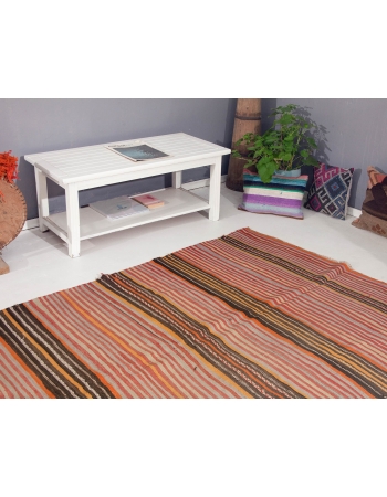 Striped Vintage Turkish Kilim Rug - 5`0