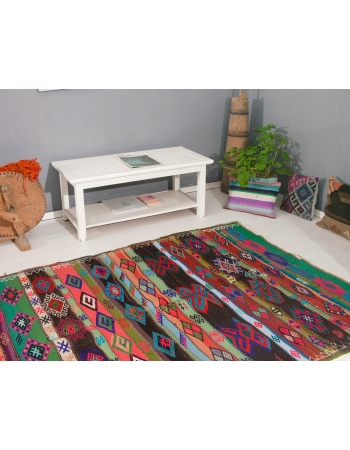 Colorful Vintage Embroidered Kilim Rug - 5`5