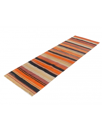 Vintage Orange Turkish Kilim Runner - 2`11