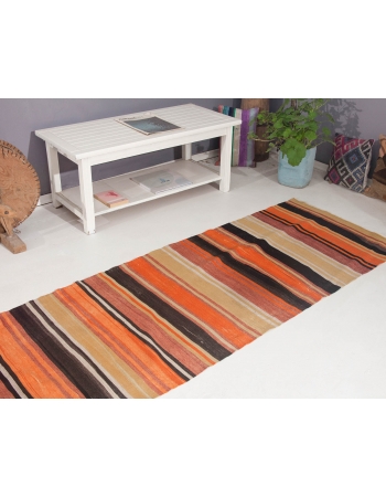 Vintage Orange Turkish Kilim Runner - 2`11