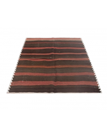 Vintage Striped Turkish Kilim Rug - 4`9