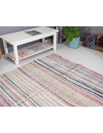 Turkish Vintage Striped Rag Rug - 5`7