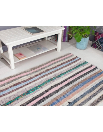 Striped Turkish Vintage Rag Rug - 4`0