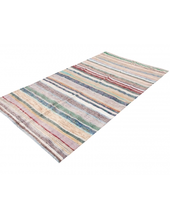 Vintage Striped Turkish Rag Rug - 5`2