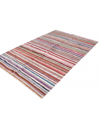 Vintage Striped Turkish Rag Rug - 5`5