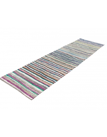 Striped Vintage Turkish Runner Rag Rug - 2`7