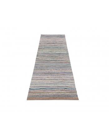 Vintage Turkish Striped Rag Rug Runner - 2`6