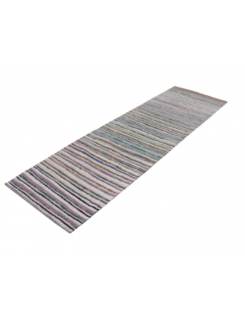 Vintage Turkish Striped Rag Rug Runner - 2`6