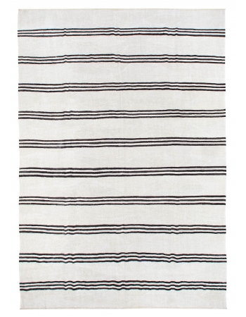 Black & White Striped Large Hemp Kilim Rug - 10`2" x 14`1"