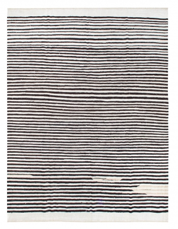 Black & White Striped Large Hemp Kilim Rug - 9`10" x 12`10"
