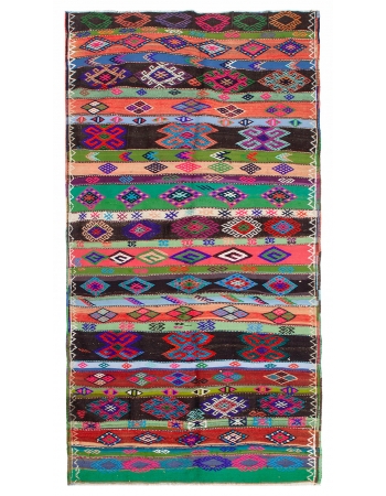 Colorful Vintage Embroidered Kilim Rug - 5`5" x 10`4"