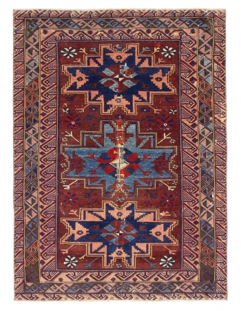 Decorative Antique Caucasian Wool Rug - 3`8" x 4`10"