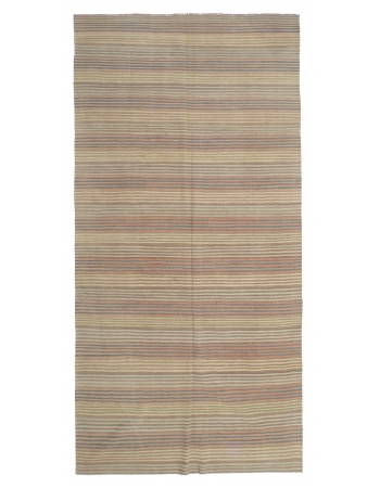 Faded Vintage Striped Kilim Rug - 5`5" x 11`0"