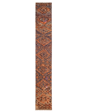 Orange & Blue Long Vintage Kilim Runner - 3`3