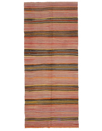 Striped Vintage Turkish Kilim Rug - 5`0