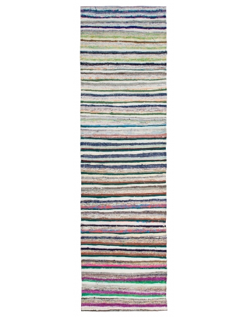Striped Vintage Turkish Runner Rag Rug - 2`7" x 9`6"