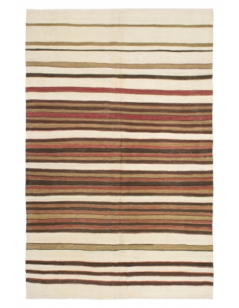 Striped Vintage Turkish Wool Kilim Rug - 6`5" x 10`0"