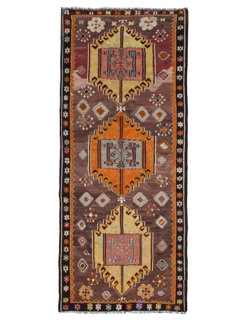 Vintage Decorative Turkish Kilim Rug - 5`1" x 12`2"