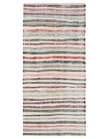 Vintage Striped Turkish Rag Rug - 4`11" x 10`3"