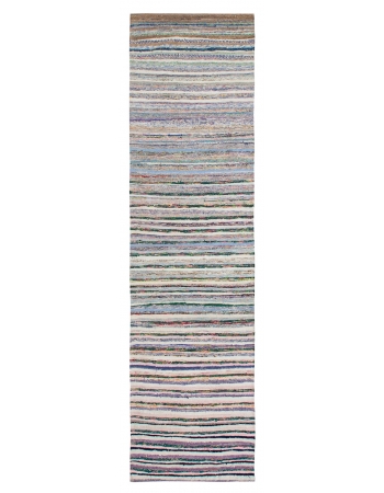 Vintage Turkish Striped Rag Rug Runner - 2`6" x 9`9"
