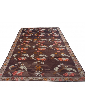 Floral Vintage Turkish Kars Kilim Rug - 5`10