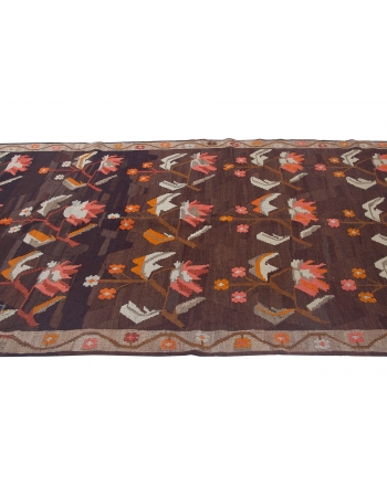 Floral Vintage Turkish Kars Kilim Rug - 5`10