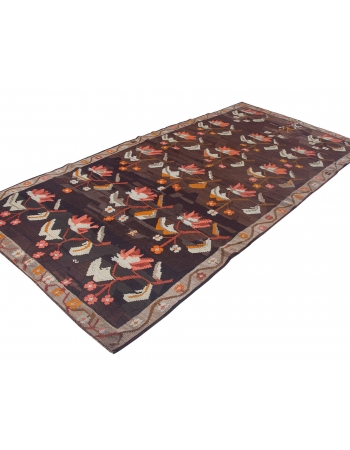 Floral Vintage Turkish Kars Kilim Rug - 5`10