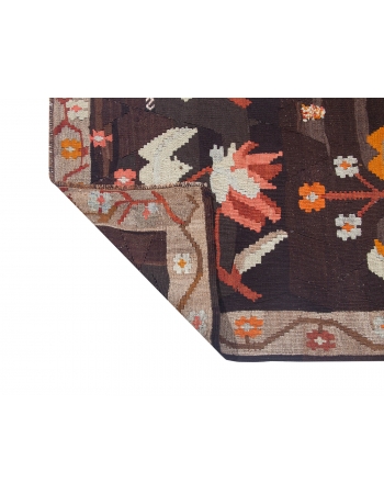 Floral Vintage Turkish Kars Kilim Rug - 5`10