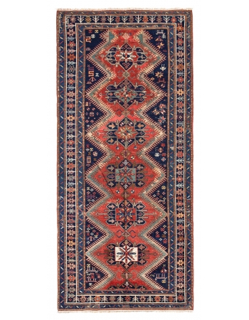Decorative Antique Caucasian Wool Rug - 4`10" x 11`1"