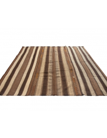 Brown Striped Vintage Turkish Kilim Rug - 8`0